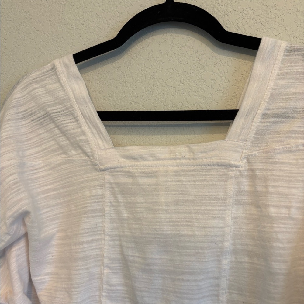 Anthropologie White Square Neck Small Textured Knit Minimalist Cottagecore Tee - Picture 10 of 10